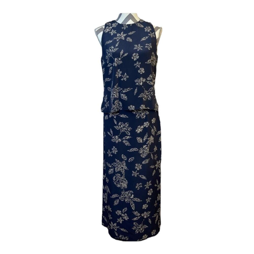 Rena Rowan 100% Silk Vintage Skirt and Top Set Hawaiian Floral Style Size 10